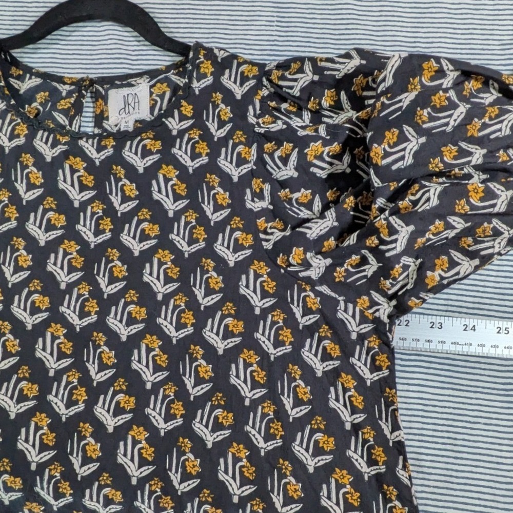 dRA Los Angeles $154 Medium Black Yellow Tiered Ruffle Floral Cotton Mini Dress - Picture 9 of 10